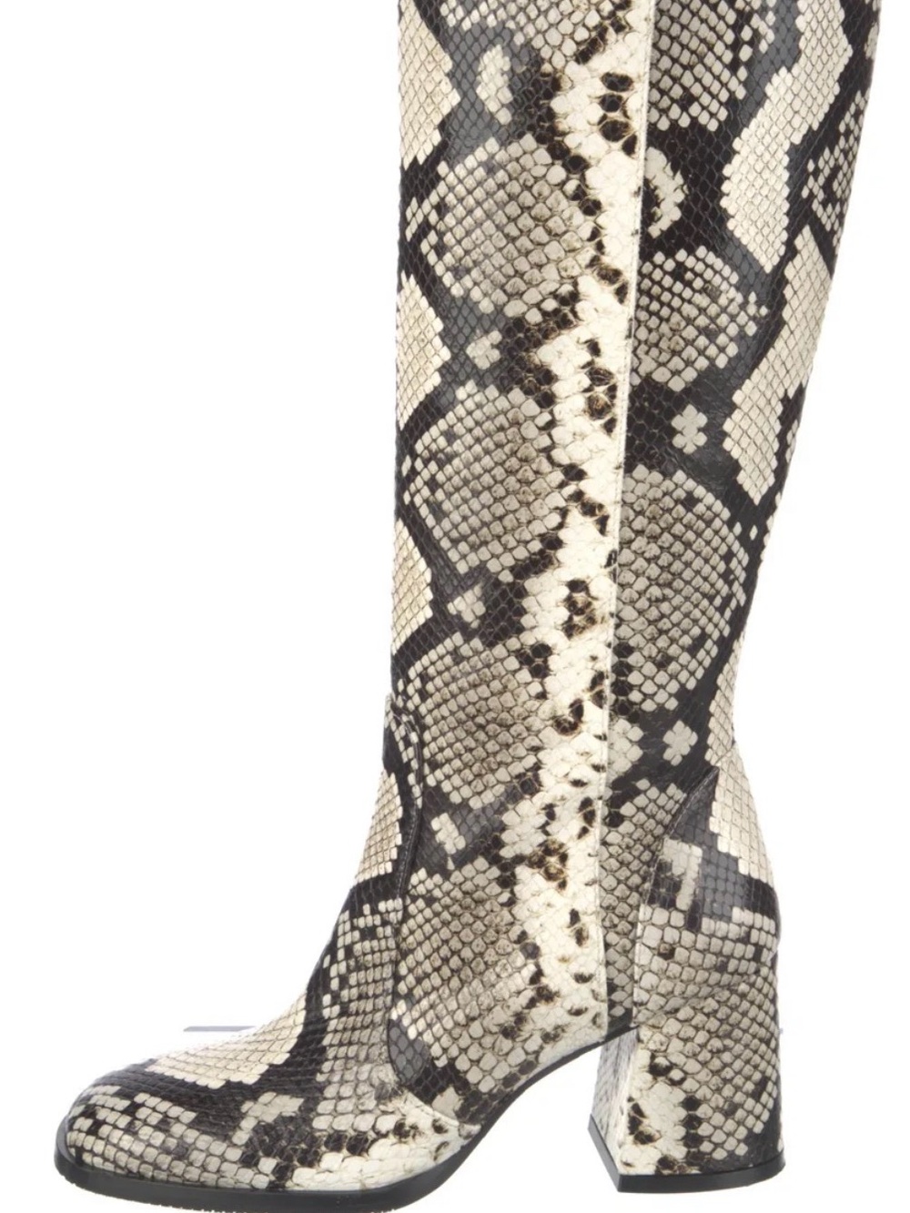 Stuart Weitzman Black & Cream Snake-Print Knee Boot